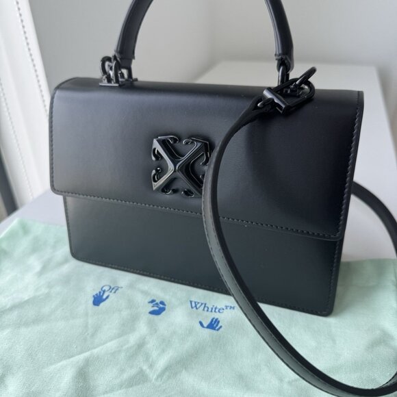 Off White Jitney 1.4 Black Leather Top Handle Bag With Strap - Picture 1 of 10